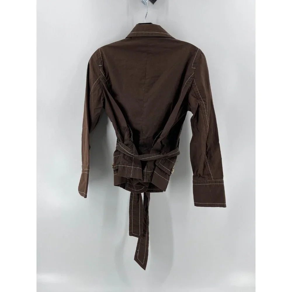 Preswick & Moore Petite Women's Brown Belted Pockets Button Jacket Size PS